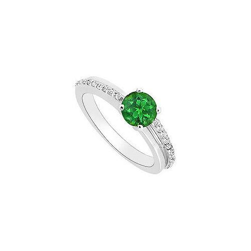 Emerald and Diamond Engagement Ring : 14K White Gold - 0.50 CT TGW-JewelryKorner-com