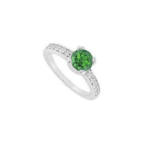 Emerald and Diamond Engagement Ring : 14K White Gold - 0.66 CT TGW-JewelryKorner-com