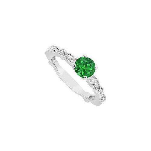 Emerald and Diamond Engagement Ring : 14K White Gold - 0.75 CT TGW-JewelryKorner-com