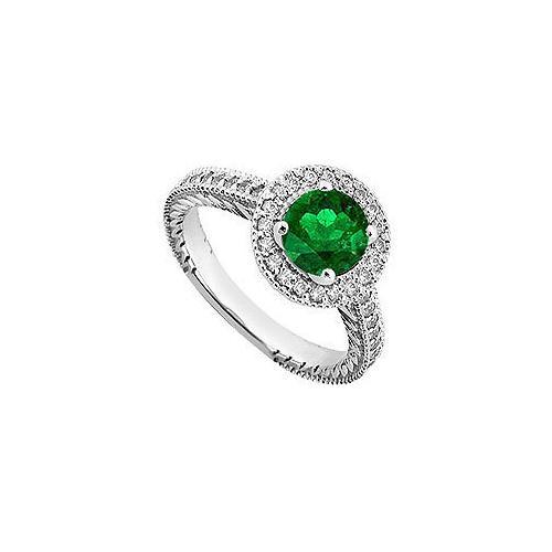 Emerald and Diamond Engagement Ring 14K White Gold 0.85 CT TGW-JewelryKorner-com