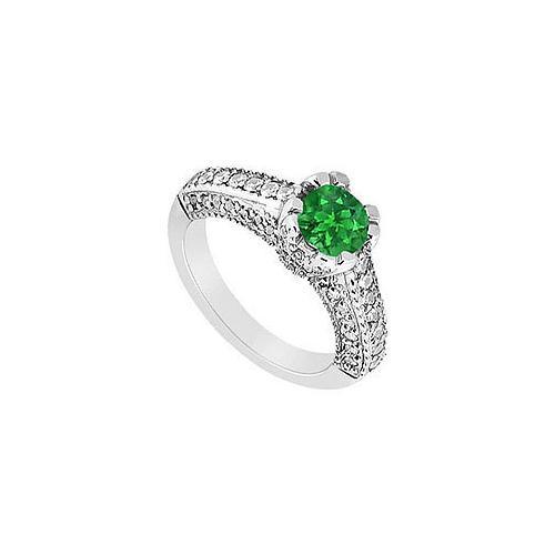 Emerald and Diamond Engagement Ring : 14K White Gold - 1.00 CT TGW-JewelryKorner-com