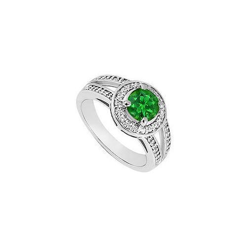 Emerald and Diamond Engagement Ring : 14K White Gold 1.00 CT TGW-JewelryKorner-com