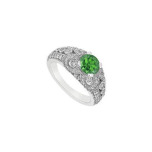 Emerald and Diamond Engagement Ring : 14K White Gold - 1.00 CT TGW-JewelryKorner-com