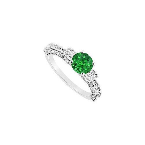 Emerald and Diamond Engagement Ring : 14K White Gold - 1.00 CT TGW-JewelryKorner-com