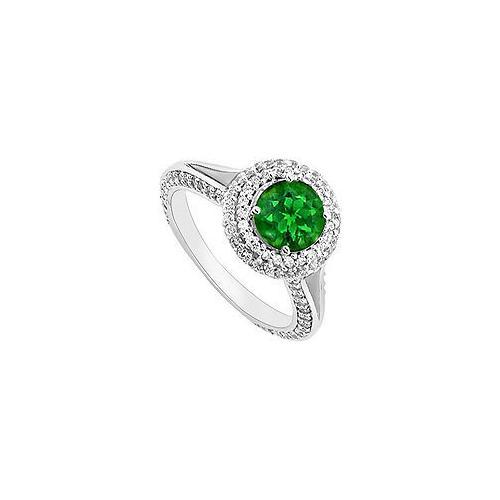 Emerald and Diamond Engagement Ring : 14K White Gold 1.25 CT TGW-JewelryKorner-com