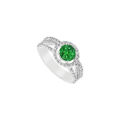 Emerald and Diamond Engagement Ring : 14K White Gold - 1.25 CT TGW-JewelryKorner-com