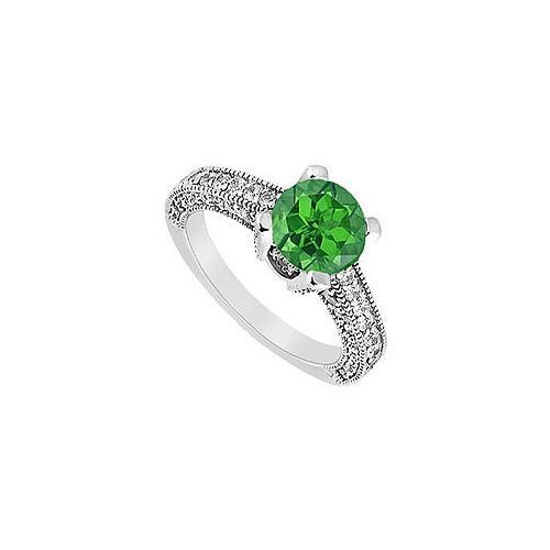 Emerald and Diamond Engagement Ring : 14K White Gold - 1.25CT TGW-JewelryKorner-com