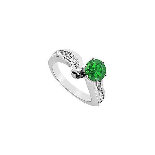 Emerald and Diamond Engagement Ring : 14K White Gold - 1.50 CT TGW-JewelryKorner-com