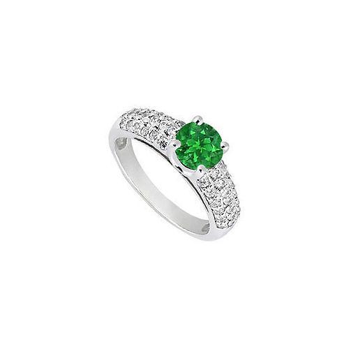 Emerald and Diamond Engagement Ring : 14K White Gold - 1.50 TGW-JewelryKorner-com