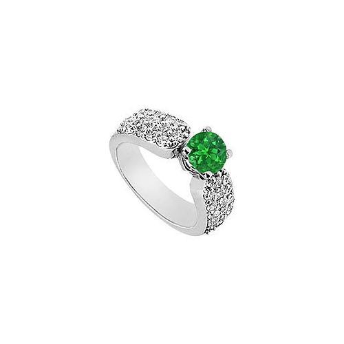 Emerald and Diamond Engagement Ring : 14K White Gold - 2.00 CT Diamonds-JewelryKorner-com