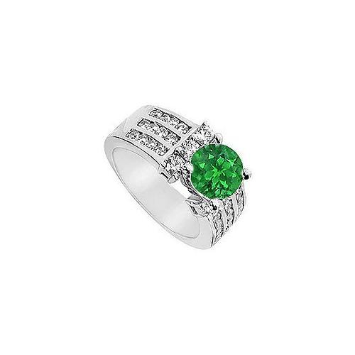 Emerald and Diamond Engagement Ring : 14K White Gold - 2.25 CT TGW-JewelryKorner-com