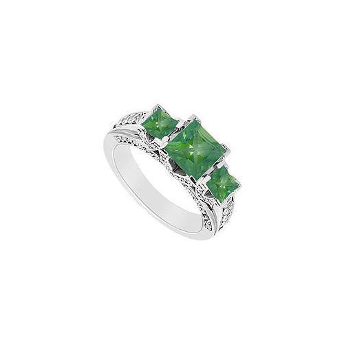 Emerald and Diamond Engagement Ring : 14K White Gold - 2.75 CT TGW-JewelryKorner-com