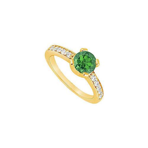 Emerald and Diamond Engagement Ring : 14K Yellow Gold - 0.66 CT TGW-JewelryKorner-com