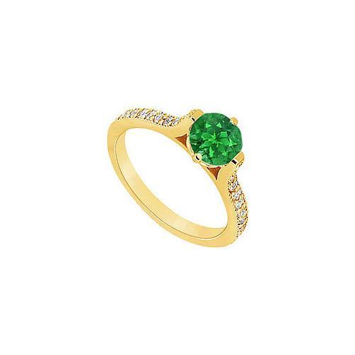 Emerald and Diamond Engagement Ring : 14K Yellow Gold - 0.75 CT TGW-JewelryKorner-com