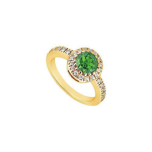 Emerald and Diamond Engagement Ring : 14K Yellow Gold - 0.75 CT TGW-JewelryKorner-com