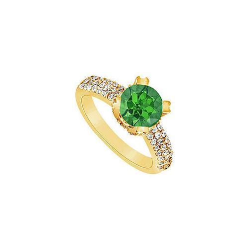 Emerald and Diamond Engagement Ring : 14K Yellow Gold - 1.00 CT TGW-JewelryKorner-com