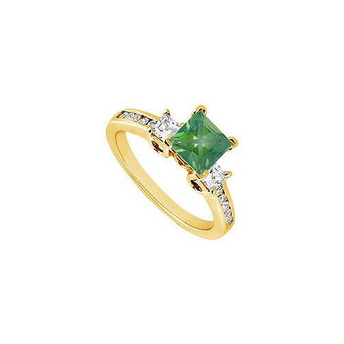 Emerald and Diamond Engagement Ring : 14K Yellow Gold - 1.00 CT TGW-JewelryKorner-com