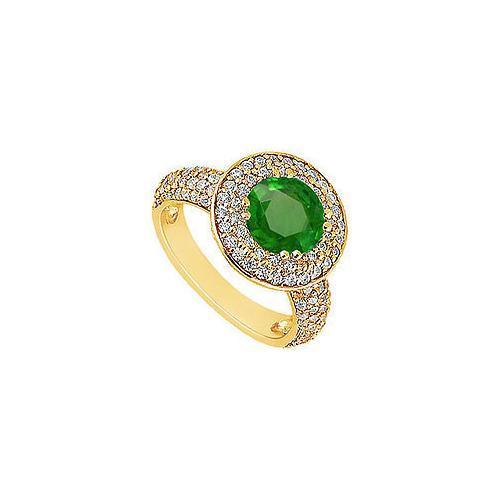 Emerald and Diamond Engagement Ring : 14K Yellow Gold - 1.25 CT TGW-JewelryKorner-com