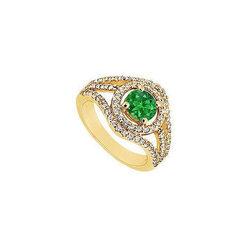 Emerald and Diamond Engagement Ring : 14K Yellow Gold - 1.25 CT TGW-JewelryKorner-com