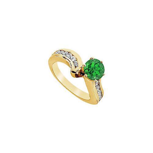 Emerald and Diamond Engagement Ring : 14K Yellow Gold - 1.50 CT TGW-JewelryKorner-com