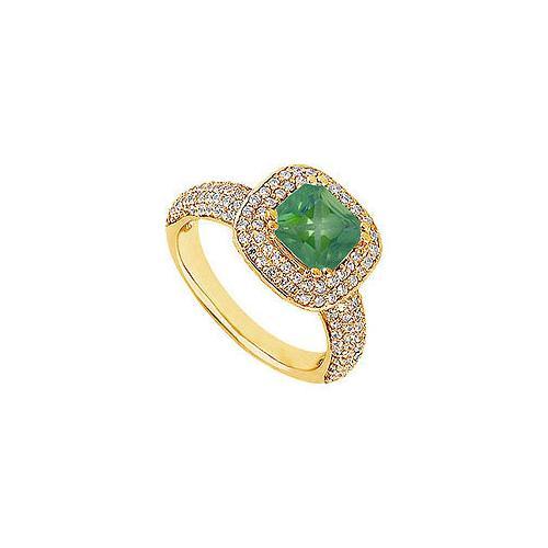Emerald and Diamond Engagement Ring : 14K Yellow Gold - 1.50 CT TGW-JewelryKorner-com