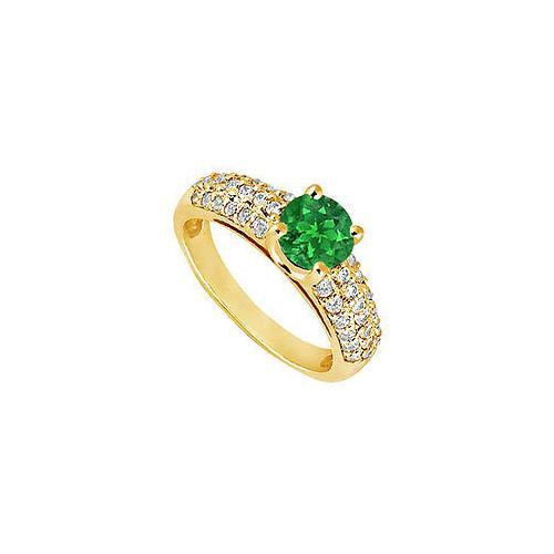 Emerald and Diamond Engagement Ring : 14K Yellow Gold - 1.50 TGW-JewelryKorner-com