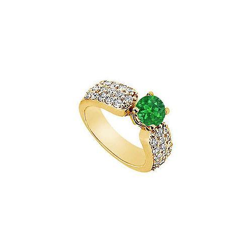 Emerald and Diamond Engagement Ring : 14K Yellow Gold - 2.00 CT Diamonds-JewelryKorner-com