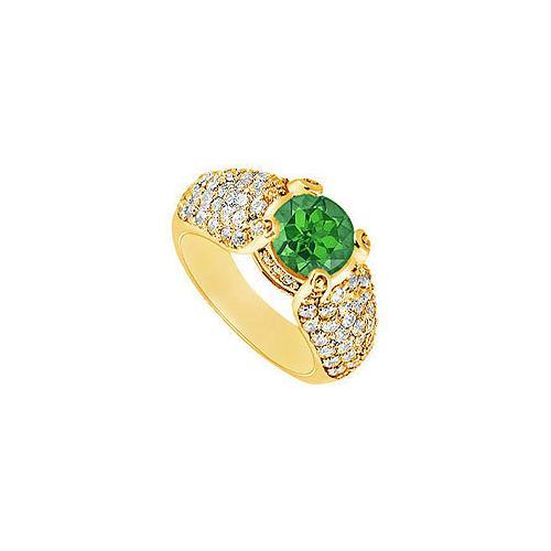 Emerald and Diamond Engagement Ring : 14K Yellow Gold - 2.00 CT TGW-JewelryKorner-com