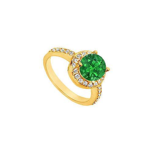 Emerald and Diamond Engagement Ring : 14K Yellow Gold - 2.50 CT TGW-JewelryKorner-com