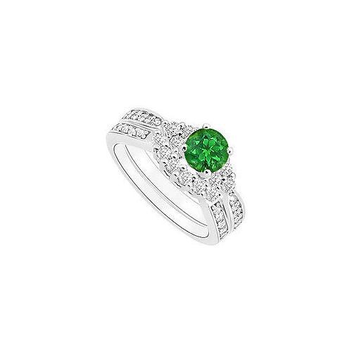 Emerald and Diamond Engagement Ring with Wedding Band Set : 14K White Gold - 0.75 CT TGW-JewelryKorner-com