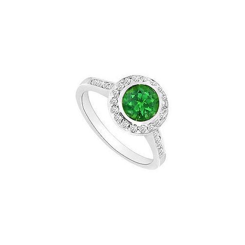 Emerald and Diamond Halo Engagement Ring : 14K White Gold - 1.25 CT TGW-JewelryKorner-com