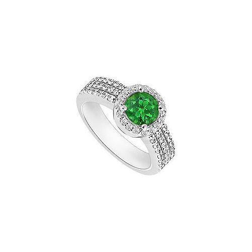 Emerald and Diamond Halo Engagement Ring : 14K White Gold - 1.35 CT TGW-JewelryKorner-com