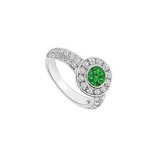 Emerald and Diamond Halo Engagement Ring : 14K White Gold - 2.25 CT TGW-JewelryKorner-com