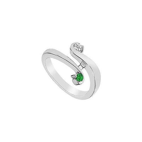 Emerald and Diamond Ring : 14K White Gold - 0.20 CT TGW-JewelryKorner-com
