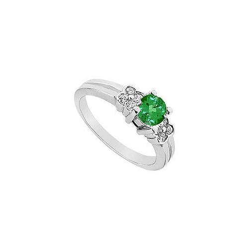 Emerald and Diamond Ring : 14K White Gold - 0.75 CT TGW-JewelryKorner-com