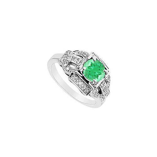 Emerald and Diamond Ring : 14K White Gold - 1.25 CT TGW-JewelryKorner-com