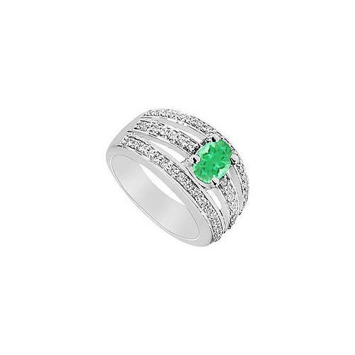 Emerald and Diamond Ring : 14K White Gold - 1.50 CT TGW-JewelryKorner-com