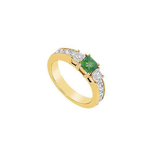 Emerald and Diamond Ring : 14K Yellow Gold - 1.00 CT TGW-JewelryKorner-com