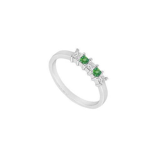 Emerald and Diamond Wedding Band : 14K White Gold - 1.00 CT TGW-JewelryKorner-com