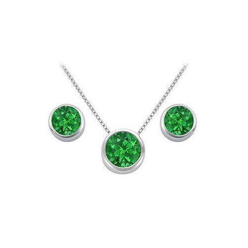 Emerald Pendant and Stud Earrings Set in Sterling Silver 2.00 CT TGW-JewelryKorner-com