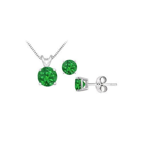 Emerald Solitaire Pendant with Earrings Set in Sterling silver 2.00 CT TGW-JewelryKorner-com