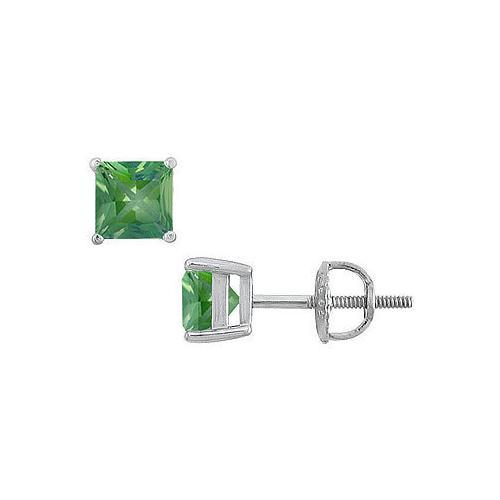 Emerald Stud Earrings : 14K White Gold - 2.00 CT TGW-JewelryKorner-com