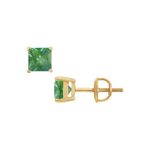 Emerald Stud Earrings : 14K Yellow Gold - 2.00 CT TGW-JewelryKorner-com