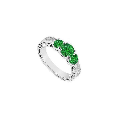 Emerald Three Stone Ring : 14K White Gold - 0.50 CT TGW-JewelryKorner-com