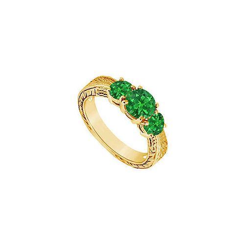 Emerald Three Stone Ring : 14K Yellow Gold - 0.75 CT TGW-JewelryKorner-com