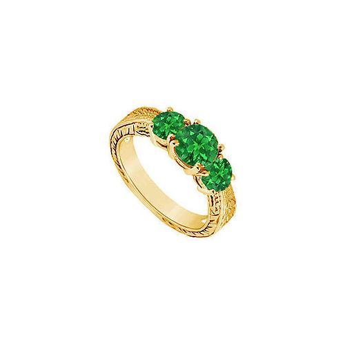 Emerald Three Stone Ring : 14K Yellow Gold - 1.00 CT TGW-JewelryKorner-com