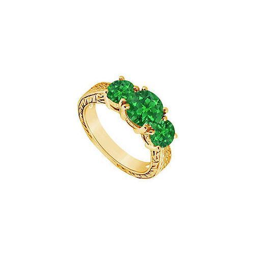 Emerald Three Stone Ring : 14K Yellow Gold - 1.50 CT TGW-JewelryKorner-com