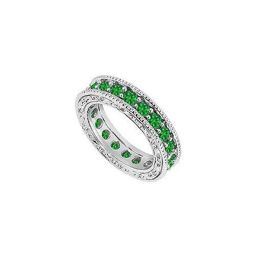 Emerald Wedding Band : 14K White Gold - 1.50 CT TGW-JewelryKorner-com
