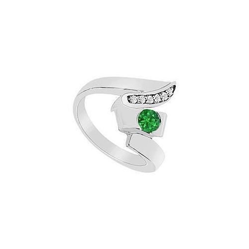 Emerald Zig-Zag Ring : 14K White Gold - 0.33 CT TGW-JewelryKorner-com