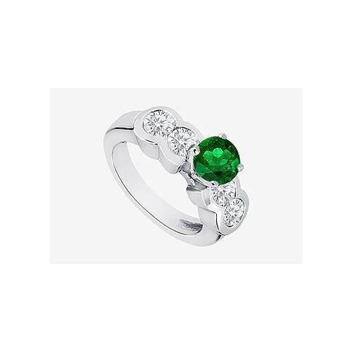 Engagement Ring Diamond and Natural Emerald Prong Set in 14K White Gold 2.20 Carat TGW-JewelryKorner-com